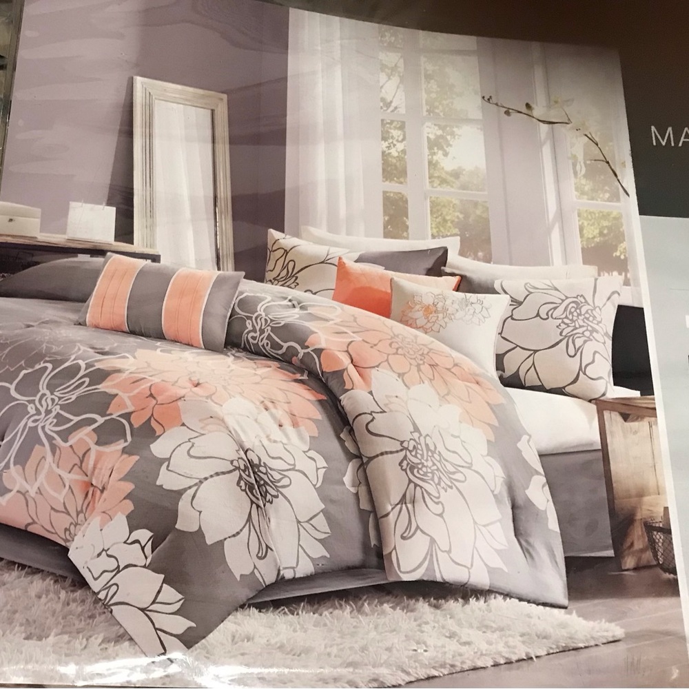 Floral Gray and Blush Bedding Set